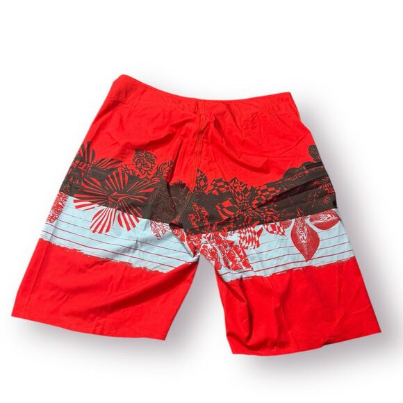 Volcom Red Board Shorts Size 33" Swim Trunks Retro‎ Abstract Y2K Swim Trunks - Picture 2 of 4